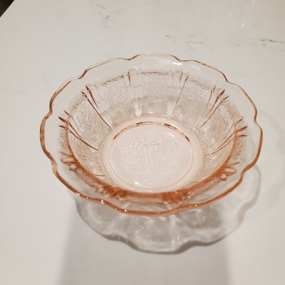 Vintage Depression Glass Cherry Blossom Pink Berry Bowl